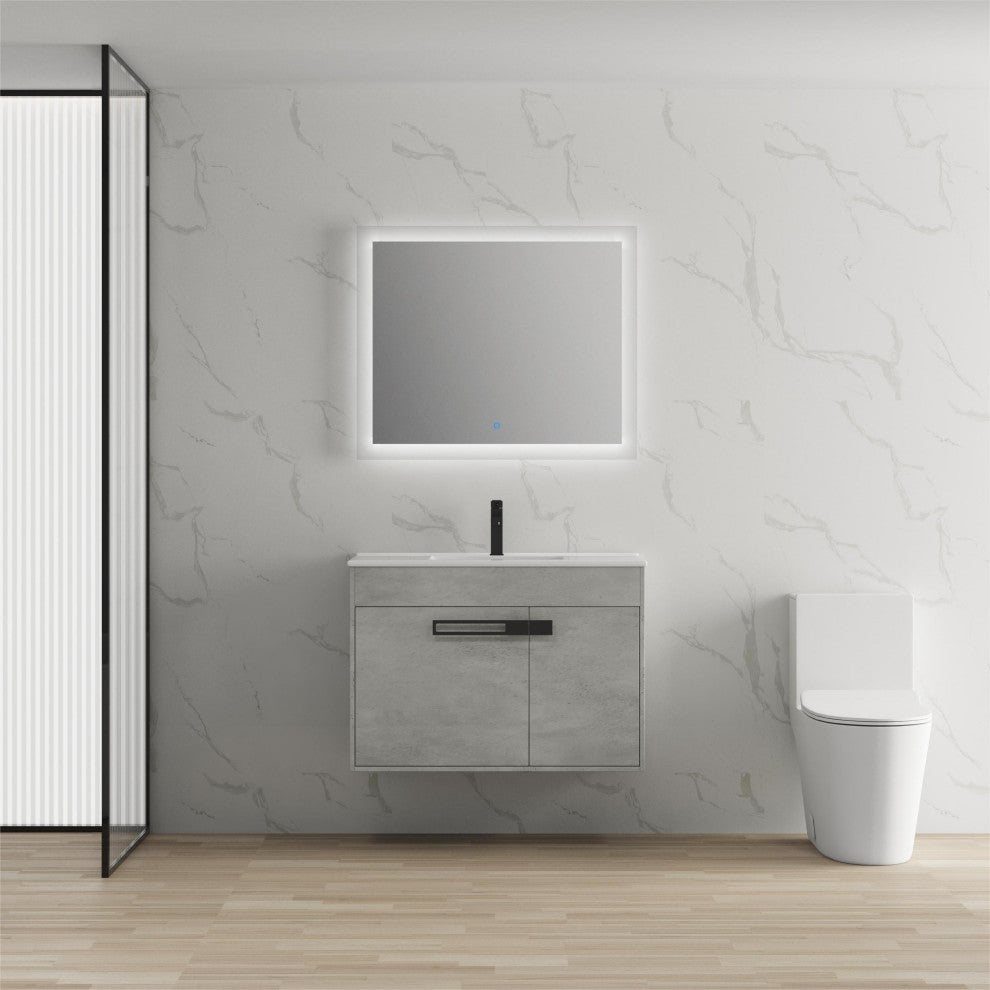 Freestanding/Floating Bathroom Vanity With white Ceramics Top, Grey, 36"