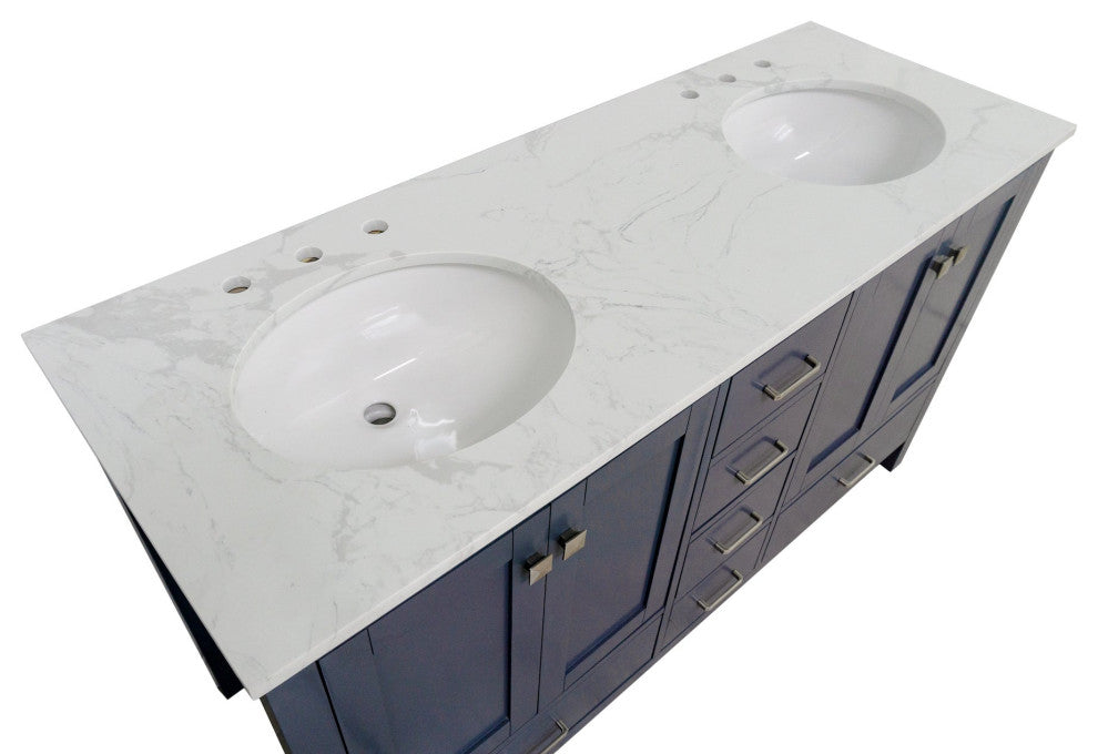 Horizon 60" Double Bathroom Vanity, Marine Gray, Engineered Carrara