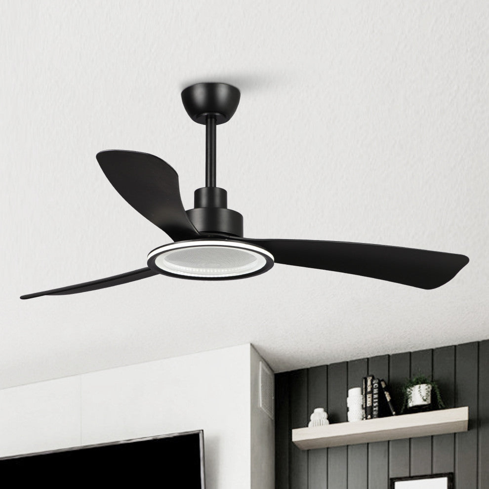 52 in.Modern Black LED Ceiling Fan with Light and Remote Control