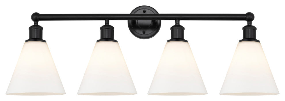 Berkshire 4-Light 35" Bath Vanity Light, Matte Black Finish, Matte White Shade