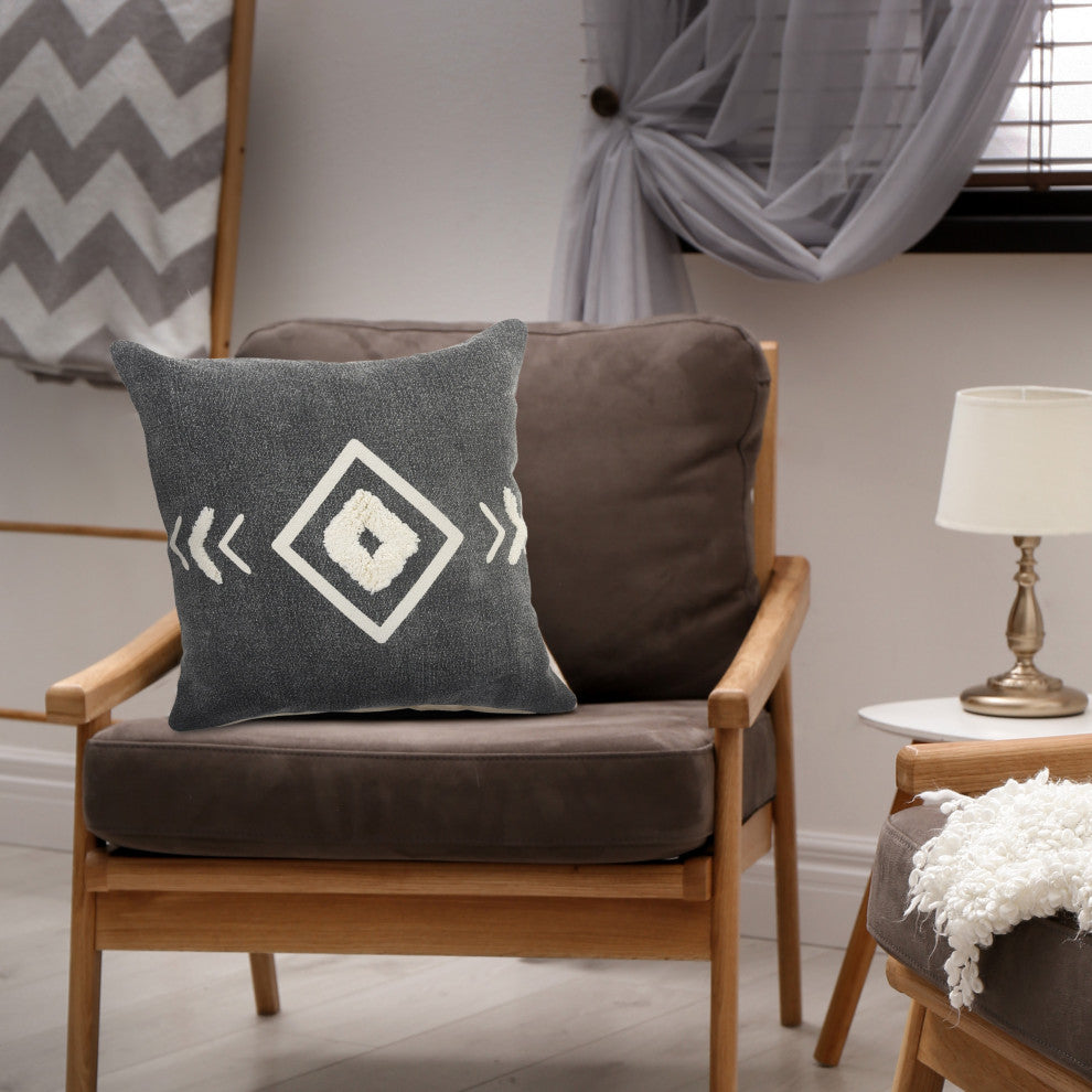 Tufted White Geometric Diamond Throw Pillow