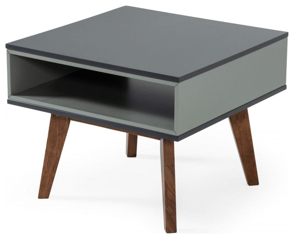 Dark Oak and Shades of Gray Open Rectangle End Table