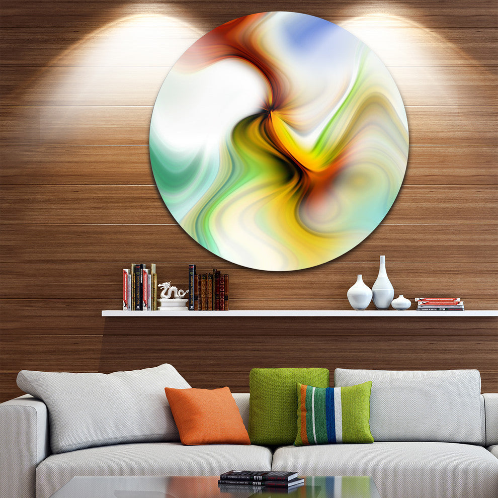 Rays Of Speed Curved, Abstract Digital Art Round Metal Wall Art, 23"