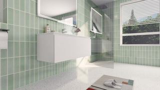 AIPO Wall-Mount Vanity Set With LED Mirror, Faucet, Drain, Matte White, 48" Sing