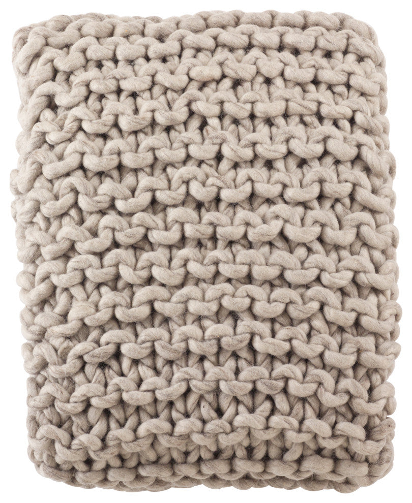 Chunky Cable Knit Premium 100% Wool Throw Blanket, 50"x60", Fog