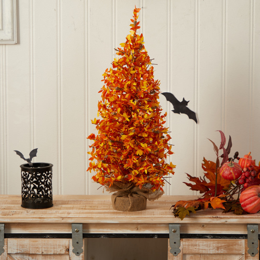 2' Harvest Halloween Faux Christmas Tree Pre-Lit With 50 LED lights, Burlap Base
