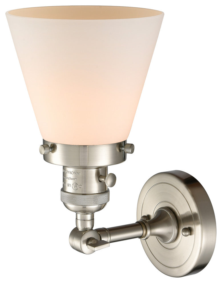 Small Cone 1-Light Sconce, Brushed Satin Nickel, Glass: Matte White Cased