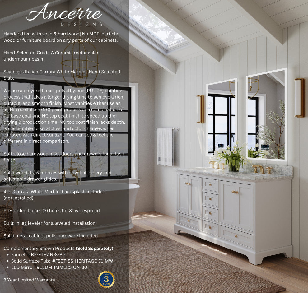 Audrey Vanity Set, White, 60", Gold Hardware, No Mirror