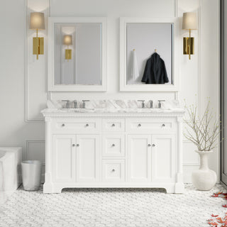 Sydney 60" Bathroom Vanity, White, Carrara Marble, Double Sink
