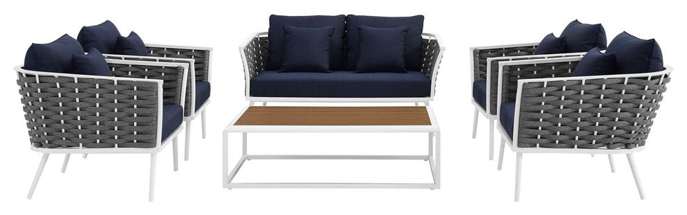 White Navy Stance 6 Piece Outdoor Patio Aluminum Sectional Sofa Set