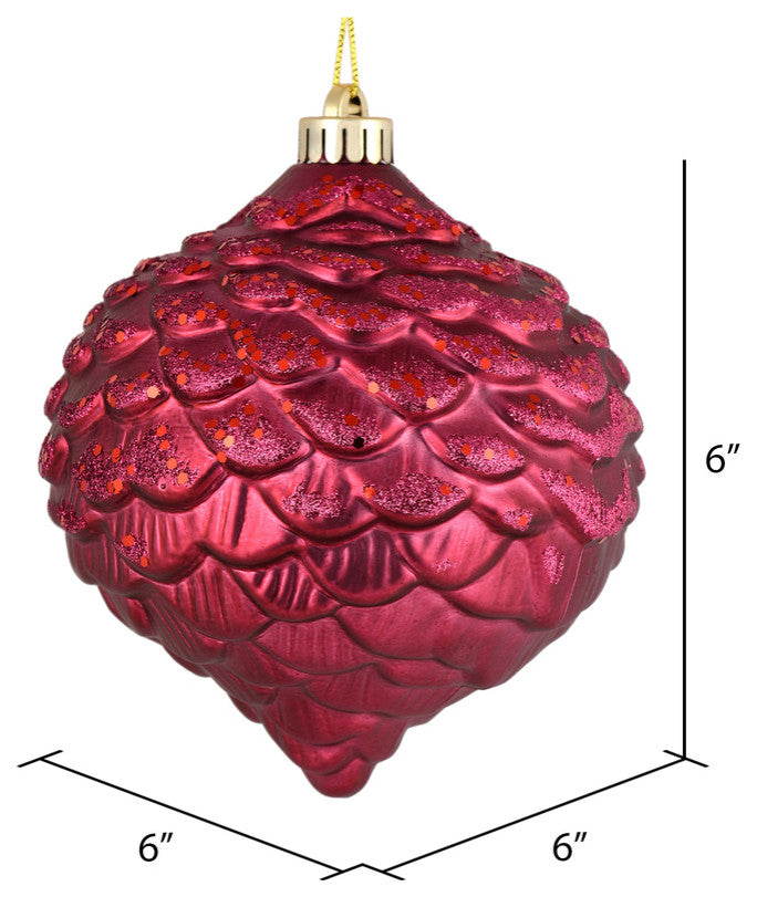 Vickerman N183821D 6" Berry Red Glitter Pinecone Christmas Ornament, 6 Per Bag