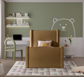 Elias Upholstered Bed, Saddle, Twin, Velvet