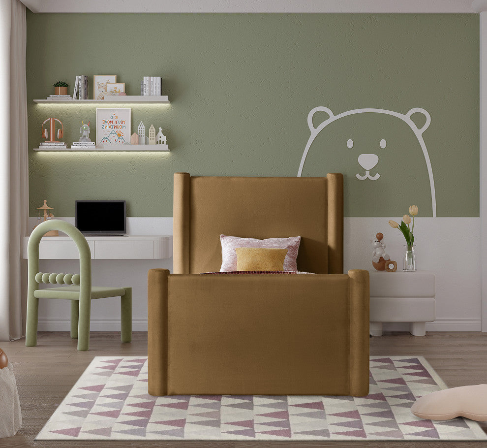 Elias Upholstered Bed, Saddle, Twin, Velvet
