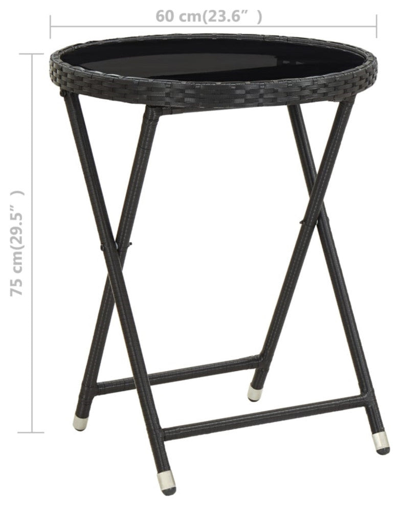 Vidaxl Tea Table Black 23.6" Poly Rattan and Tempered Glass