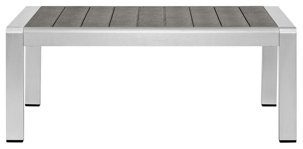 Shore Outdoor Patio Aluminum Coffee Table, Silver Gray