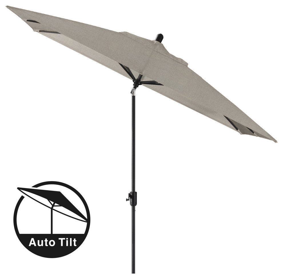 10'x6.5' Rectangular Auto Tilt Market Umbrella, Black Frame, Sunbrella, Cast Silver