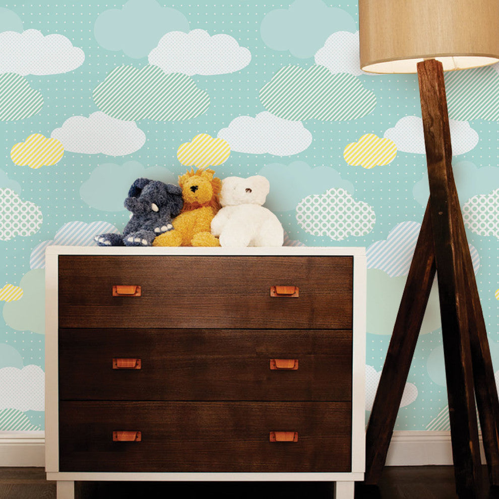 Clouds Peel and Stick Vinyl Wallpaper , Mint, 24"w X 60"h