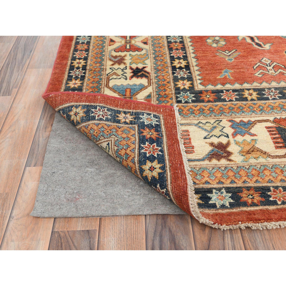 Crimson Red, Special Kazak Wool Hand Knotted Oriental Rug, 9'x11'9"