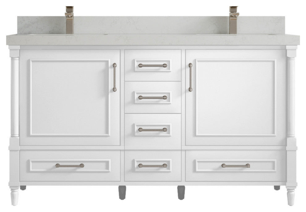 Aberdeen 60 Double Bathroom Vanity in White 2" Carrara Quartz