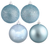Vickerman 4.75" 4 Finish Ball Ornaments Assorted, 4-Piece Set, Baby Blue