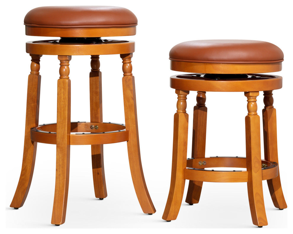 DTY Palmer Lake Swivel Stool, Natural/Saddle Leather Seat, 24" Counter Stool
