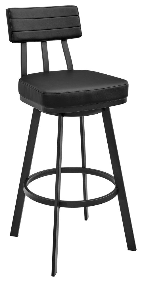 Jinab Swivel Bar Stool in Black Metal with Black Faux Leather