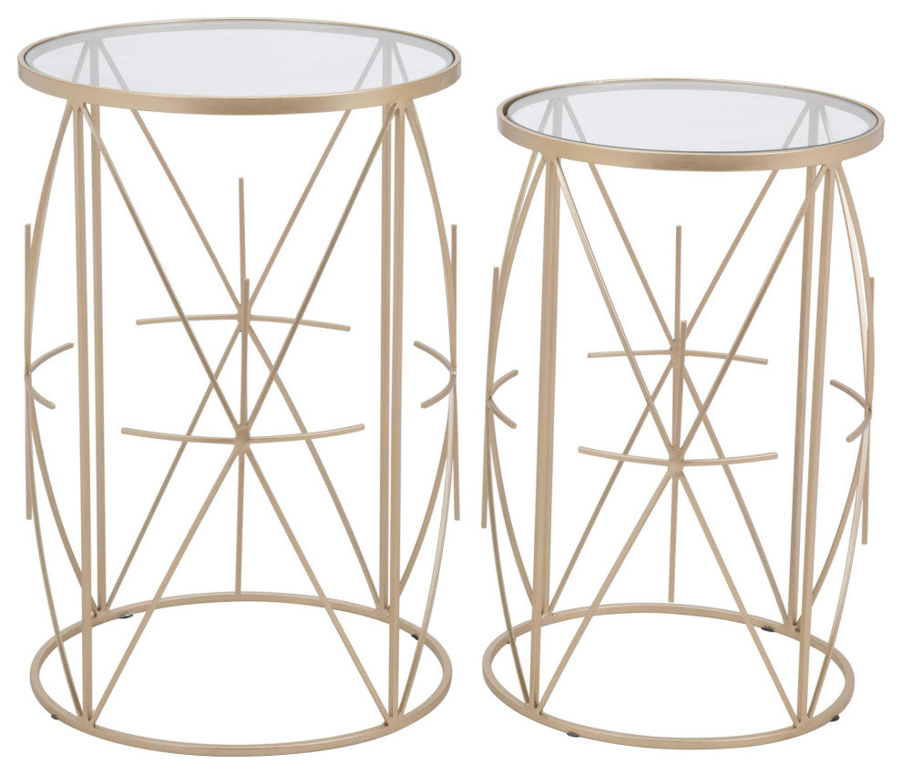 Sofa Side Table, Round, Glass, Steel Metal, Gold, Clear, Lounge Hospitality