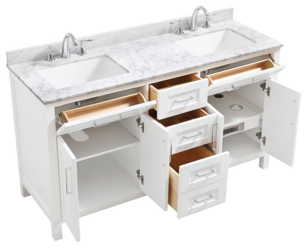 OVE Decors Tahoe Vanity, White With Carrara Marble Top, 60"