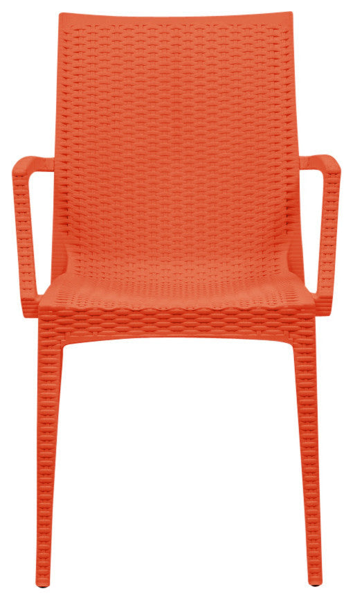 LeisureMod Weave Mace Indoor Outdoor Patio Dinin Armchairs, Black, Orange