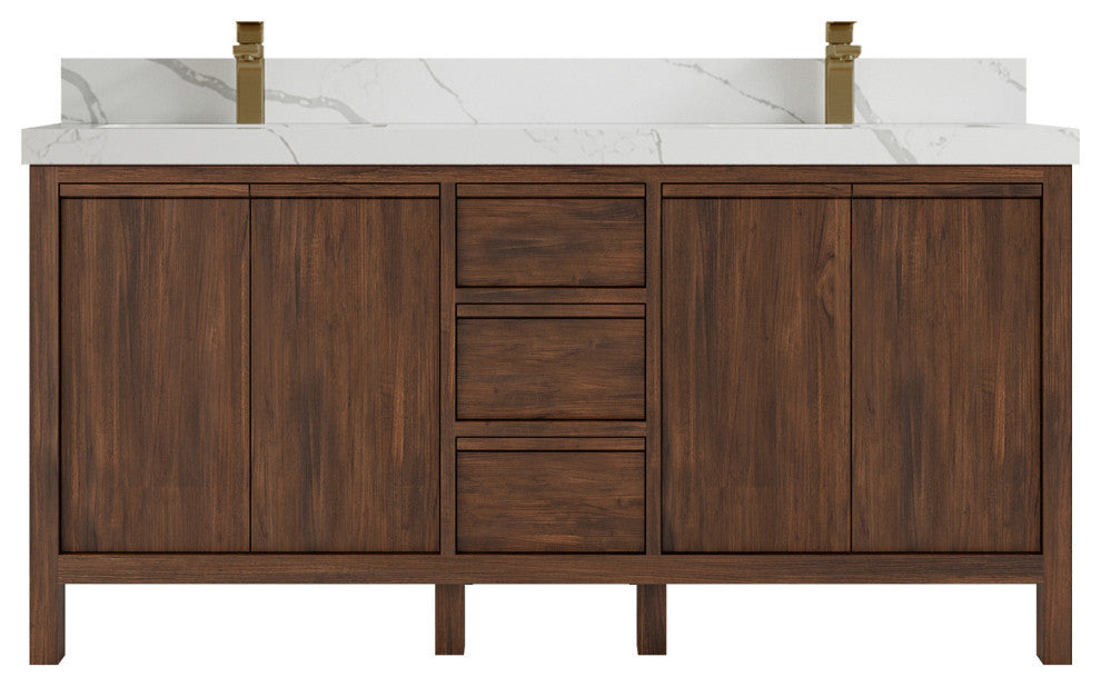 Elizabeth 60 Double Bathroom Vanity in Dark Walnut Teak 2" Calacatta Laza