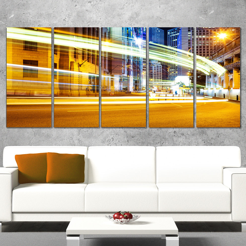 Blur Motion Traffic Trail in Modern City, Canvas Print, 60"x28", 5 Panels