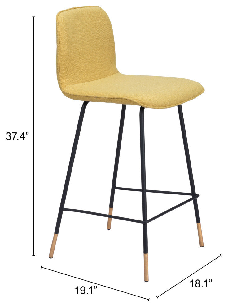 Counter Stool Chair, Steel Metal, Fabric, Yellow, Black, Gold, Mid Century Cafe