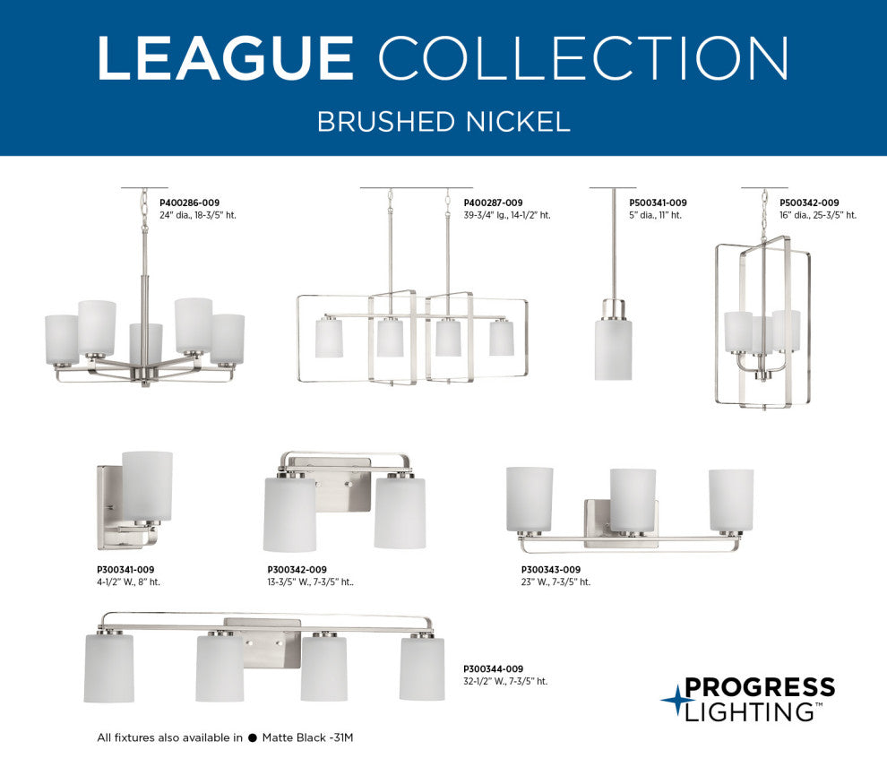 League Collection 3-Light Modern Farmhouse Foyer Chandelier, Brushed Nickel