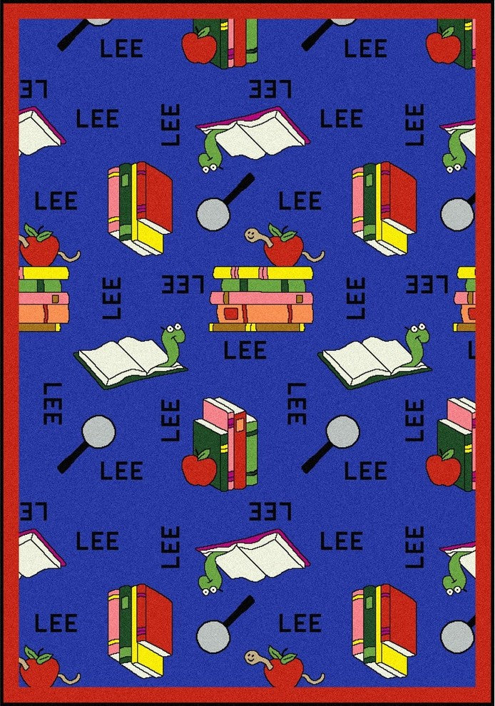 Kid Essentials Rug, Bookworm, Spanish, 5'4"x7'8", Blue