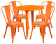 30" Round Orange Metal Indoor-Outdoor Table Set with 4 Cafe Chairs