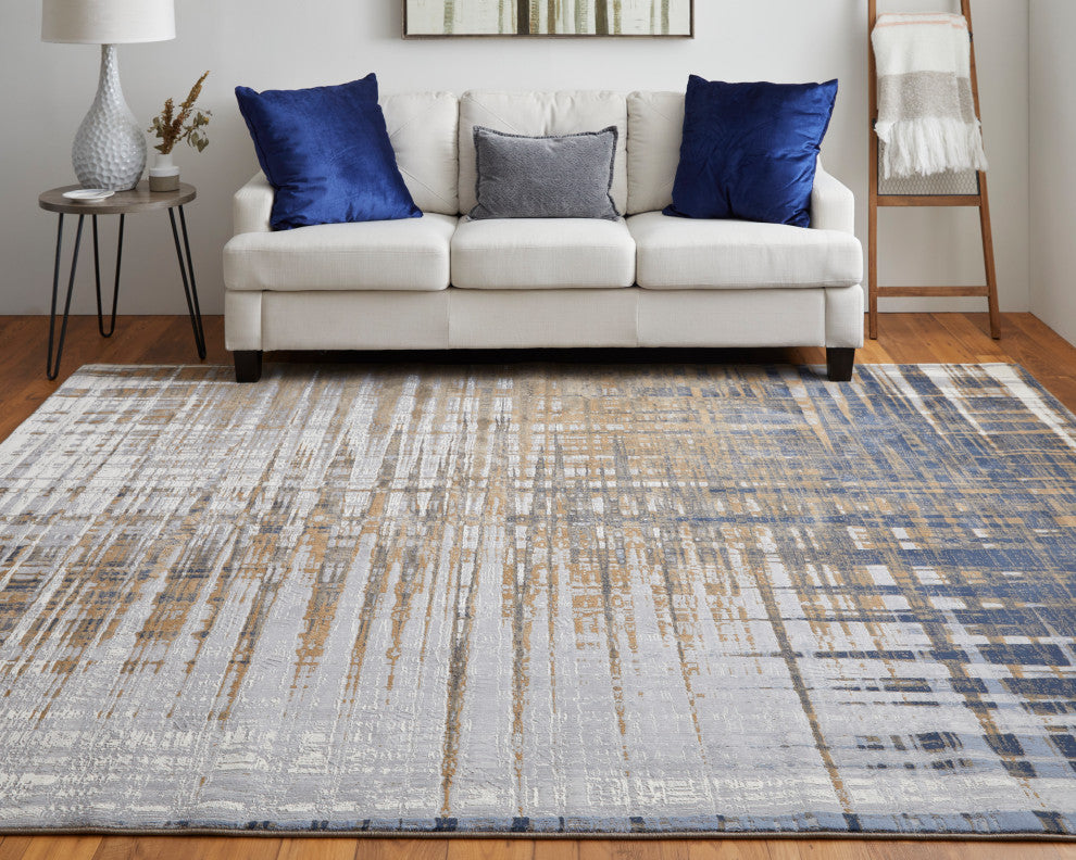 Takara Modern Abstract, Blue/Orange/Gray, 3'10"x6' Accent Rug