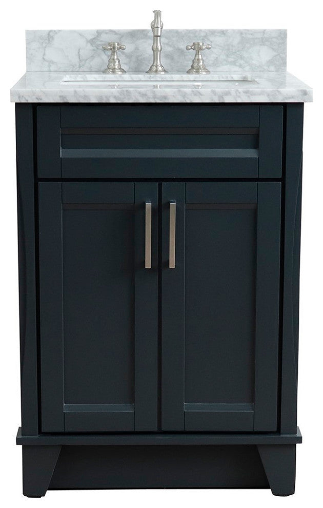 25" Single Sink Vanity, Dark Gray Finish With White Carrara Marble