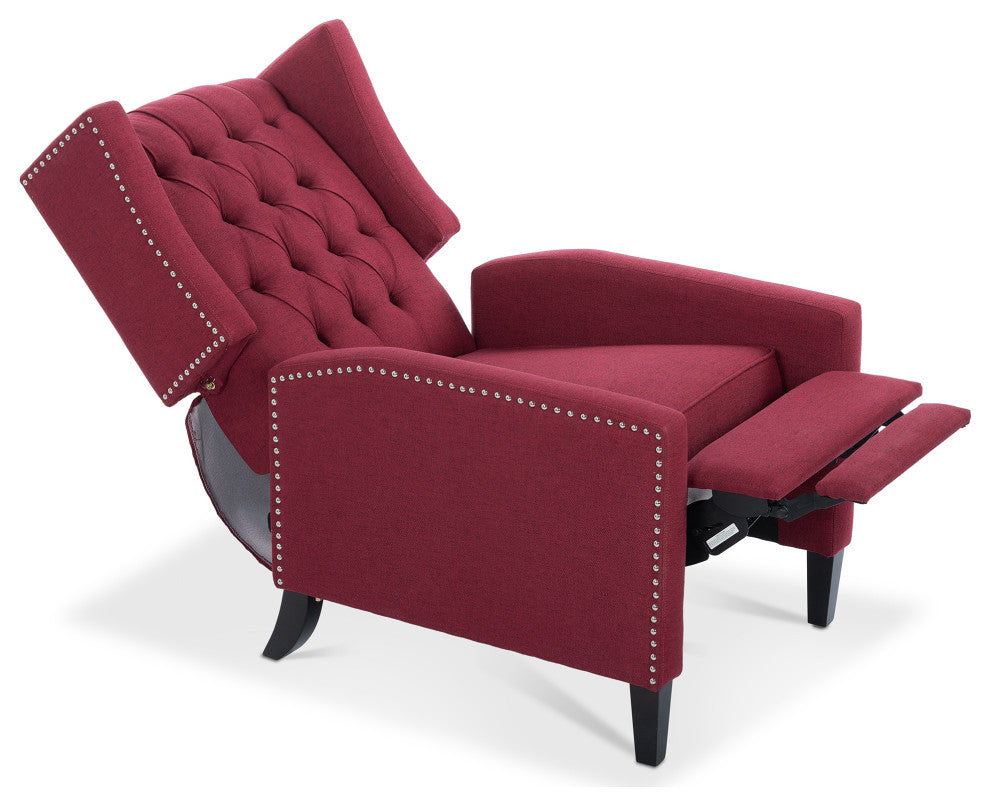 27" Wide Tufted Fabric Wingback Chair, Wine Red
