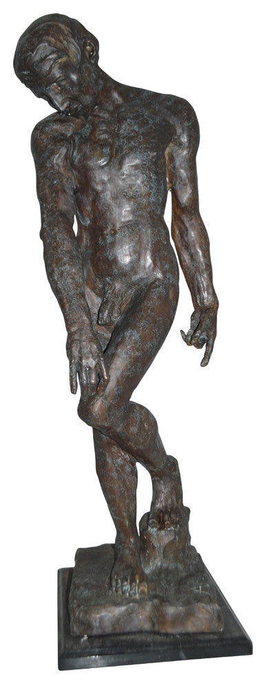 Adam Replica by Rodin Bronze Statue - Size: 12"L x 12"W x 36"H.
