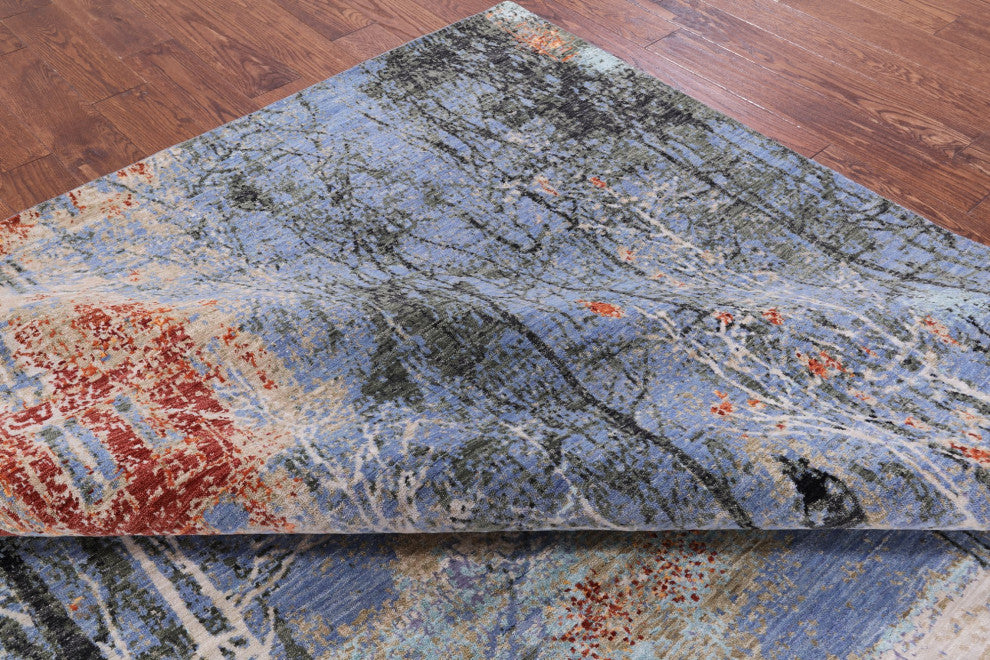 8' 0" X 9' 11" Modern Urban Design Wool and Silk Hand Knotted Rug Q7181