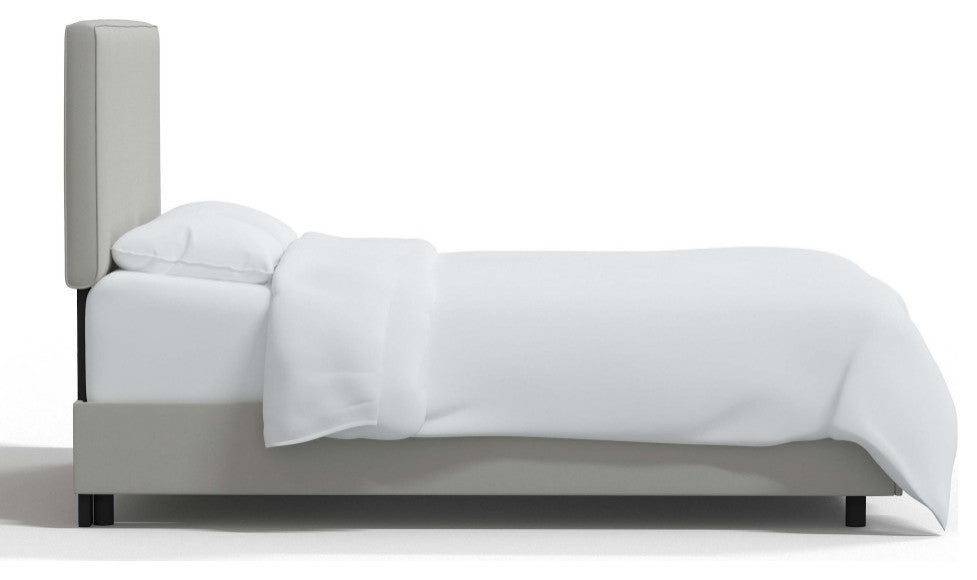 Square Upholstered Bed, Velvet Light Gray, Twin