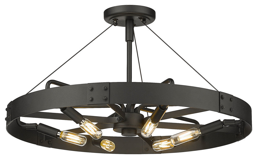 Vaughn Medium Semi-Flush With Natural Black Accents Shade