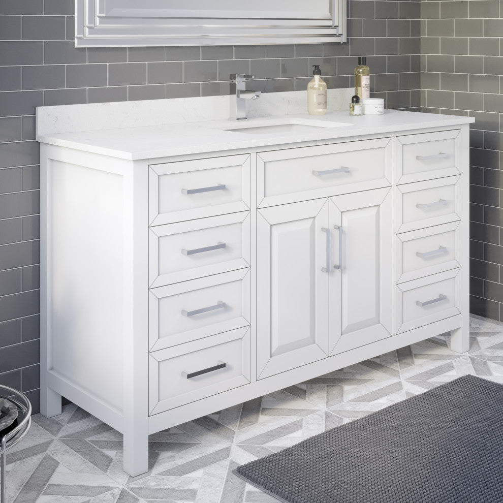 Terrence 60" Vanity with Power Bar and Drawer Organizer, White