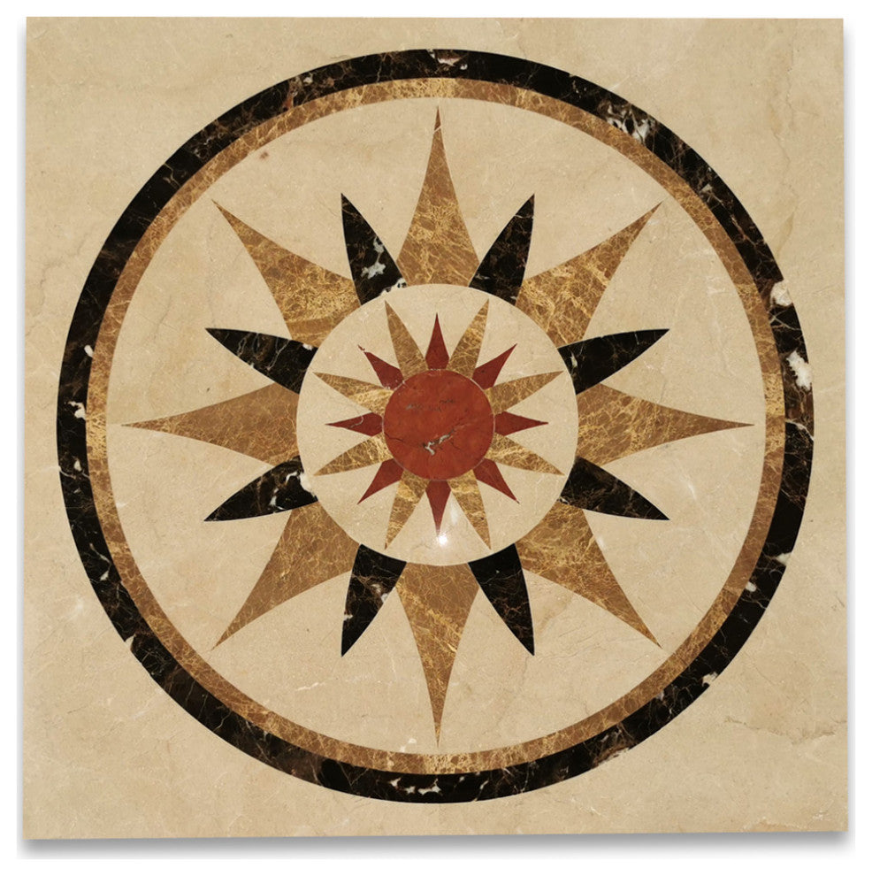 Marble Medallion Jasmine Emperador Rojo 36" Inlay Waterjet Art Piece, 1 piece