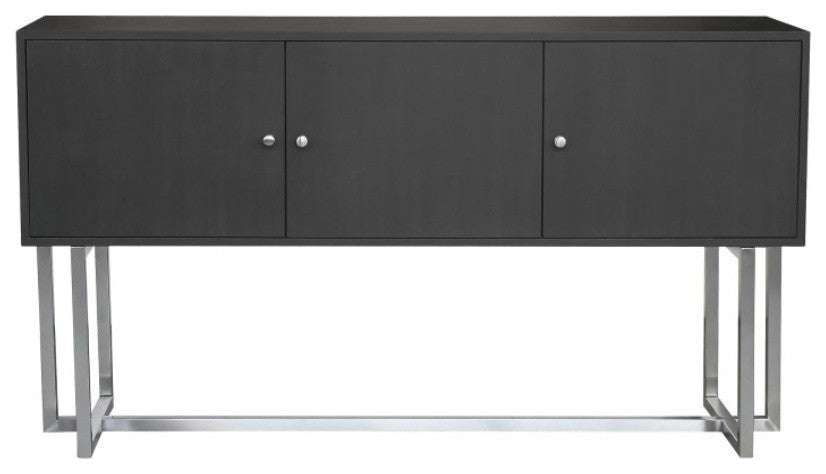 Prague Contemporary Buffet in Brushed Stainless Steel Finish and Gray Wood