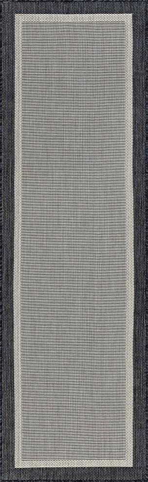 Dania Transitional Solid Border Black/Cream Indoor/Outdoor Runner Rug, 2'x7'