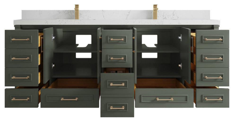 Aberdeen 84 Double Sink Bath Vanity Pewter Green 2" Empira Quartz