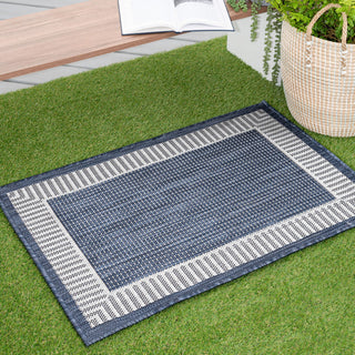 Elgin Transitional Striped Border Navy/Cream Indoor/Outdoor Scatter Mat 2'x3'