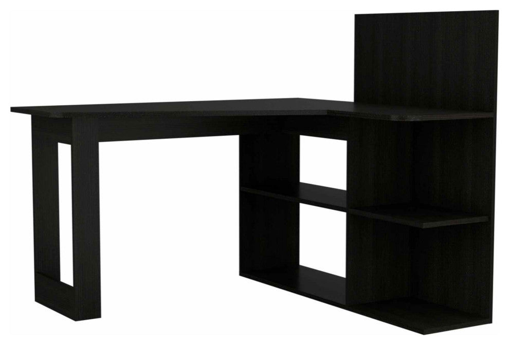 Fresno Computer Desk, With 4 Shelves, Black Wengue