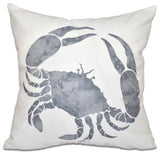 Crab, Animal Print Pillow, Gray, 16"x16"
